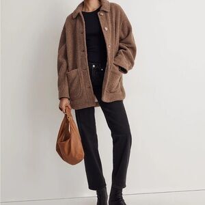 Madewell Teddy Belrose Shirt Jacket in Heather Oatmeal Sherpa